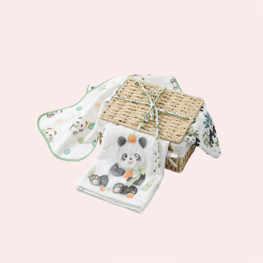 True Haven | Panda Baby Bath Gift Basket – Newborn Care Set with Towel, Washcloths & Changing Pad