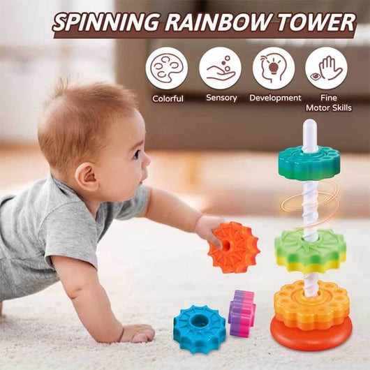 True Haven | Spin & Stack Rainbow Tower – Fine Motor Skill Stacking Toy for Toddlers, Screen-Free Play
