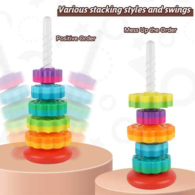 True Haven | Spin & Stack Rainbow Tower – Fine Motor Skill Stacking Toy for Toddlers, Screen-Free Play