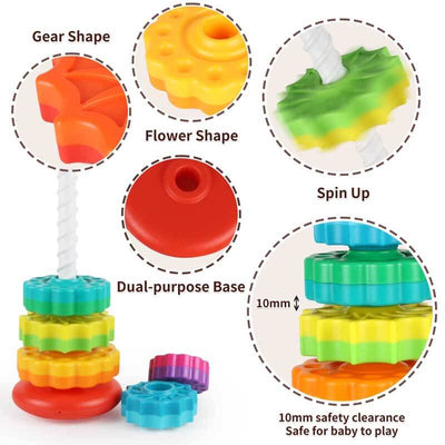 True Haven | Spin & Stack Rainbow Tower – Fine Motor Skill Stacking Toy for Toddlers, Screen-Free Play