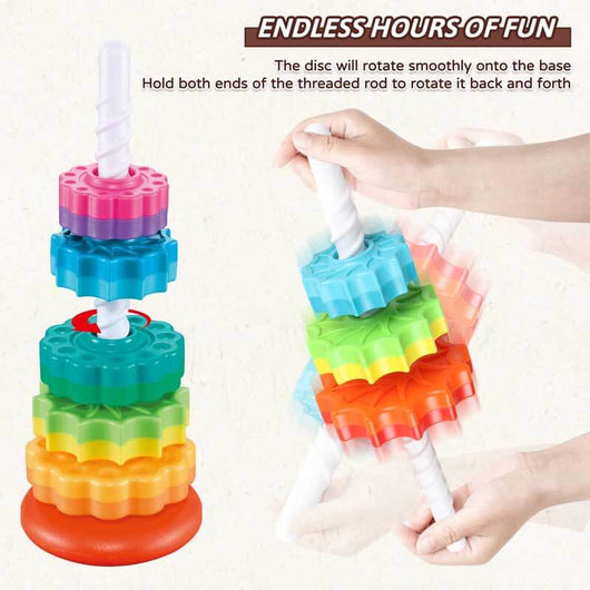 True Haven | Spin & Stack Rainbow Tower – Fine Motor Skill Stacking Toy for Toddlers, Screen-Free Play