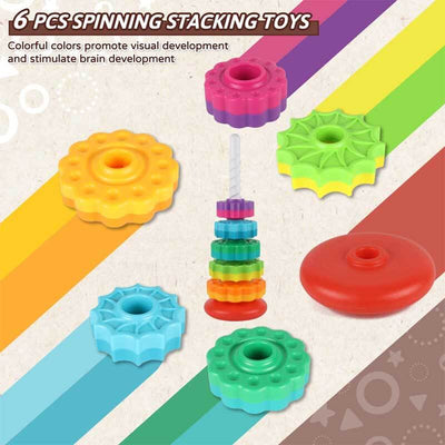 True Haven | Spin & Stack Rainbow Tower – Fine Motor Skill Stacking Toy for Toddlers, Screen-Free Play