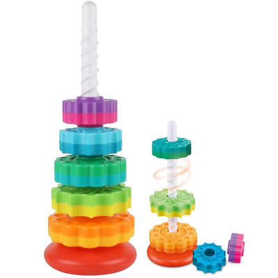 True Haven | Spin & Stack Rainbow Tower – Fine Motor Skill Stacking Toy for Toddlers, Screen-Free Play
