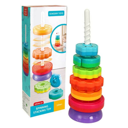 True Haven | Spin & Stack Rainbow Tower – Fine Motor Skill Stacking Toy for Toddlers, Screen-Free Play
