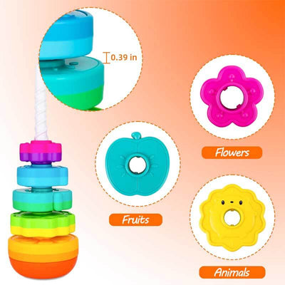 True Haven | Spin & Stack Rainbow Tower – Fine Motor Skill Stacking Toy for Toddlers, Screen-Free Play