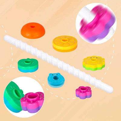 True Haven | Spin & Stack Rainbow Tower – Fine Motor Skill Stacking Toy for Toddlers, Screen-Free Play