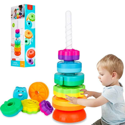 True Haven | Spin & Stack Rainbow Tower – Fine Motor Skill Stacking Toy for Toddlers, Screen-Free Play