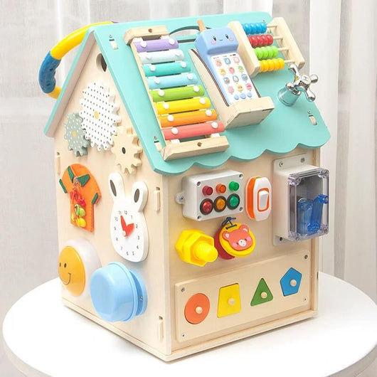 True Haven | Montessori Wooden Busy House Activity Center – Multi-Sensory Skill Building, Solid Wood Construction