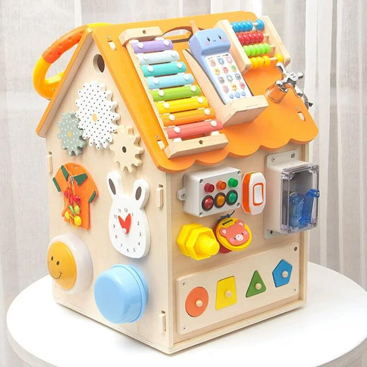True Haven | Montessori Wooden Busy House Activity Center – Multi-Sensory Skill Building, Solid Wood Construction