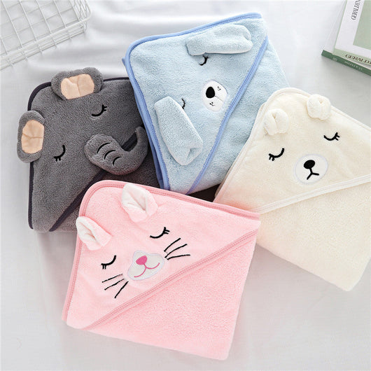 True Haven | Hooded Baby Bath Towel – Soft Absorbent Animal Design Towel for Newborns, 80x80cm, 4 Styles