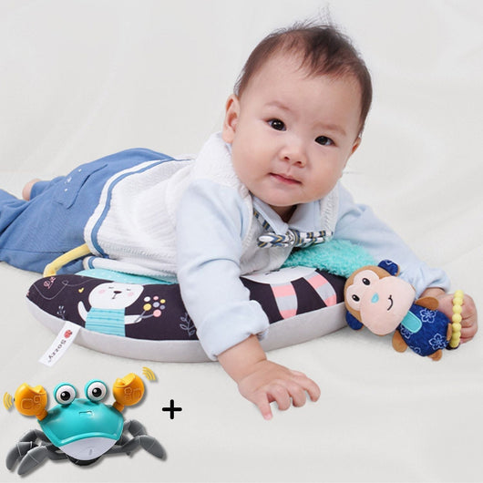 True Haven | Crawling Crab Tummy Time Toy with Pillow – Infrared Obstacle Sensors, Encourages Crawling & Coordination