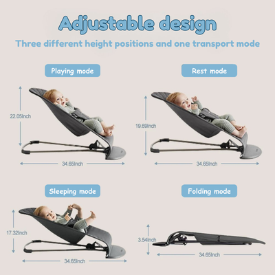 True Haven | Adjustable Baby Rocking Chair – Foldable Infant Rocker with 3 Height Settings, 5 Colors
