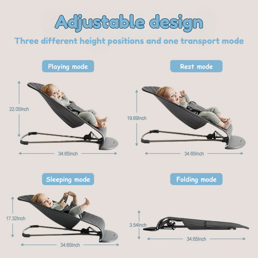 True Haven | Adjustable Baby Rocking Chair – Foldable Infant Rocker with 3 Height Settings, 5 Colors