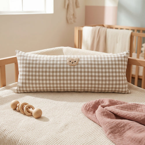 True Haven | Plaid Cotton Baby Pillow – Plush Comfort for Better Sleep, Hypoallergenic Materials