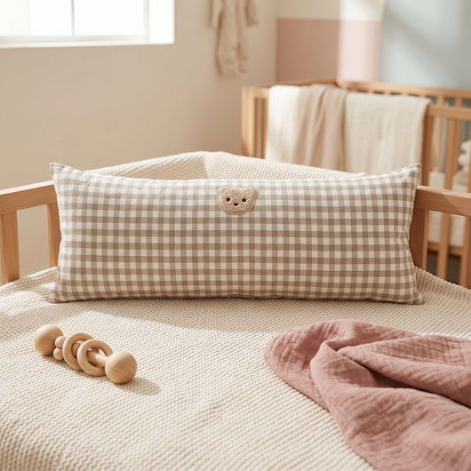 True Haven | Plaid Cotton Baby Pillow – Plush Comfort for Better Sleep, Hypoallergenic Materials