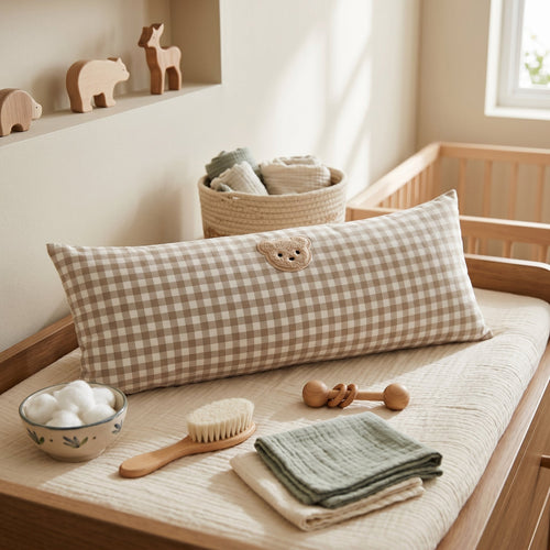 True Haven | Plaid Cotton Baby Pillow – Plush Comfort for Better Sleep, Hypoallergenic Materials