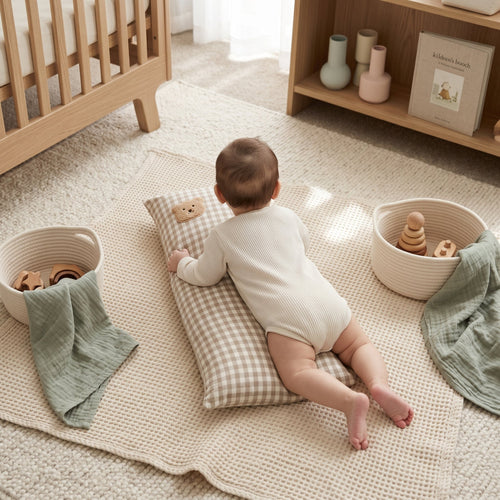 True Haven | Plaid Cotton Baby Pillow – Plush Comfort for Better Sleep, Hypoallergenic Materials