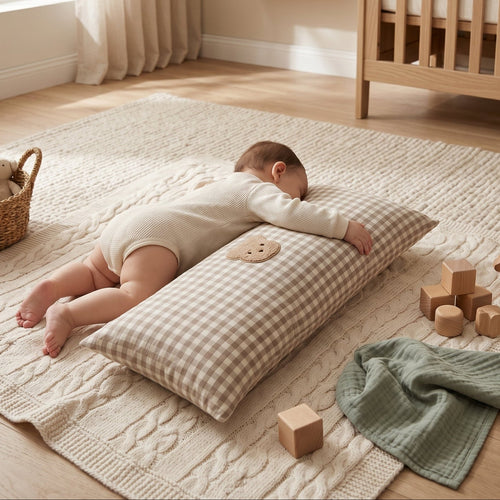 True Haven | Plaid Cotton Baby Pillow – Plush Comfort for Better Sleep, Hypoallergenic Materials