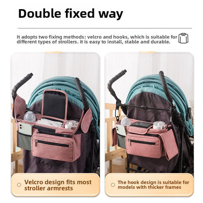 True Haven | Universal Stroller Organizer Caddy – Multi-Pocket Bottle & Phone Holder, Durable Oxford Fabric