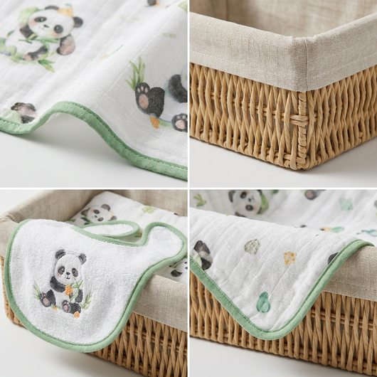 True Haven | Panda Baby Bath Gift Basket – Newborn Care Set with Towel, Washcloths & Changing Pad