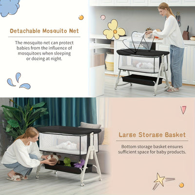 True Haven | 3-in-1 Adjustable Bedside Bassinet – Breathable Design, Includes Mosquito Net