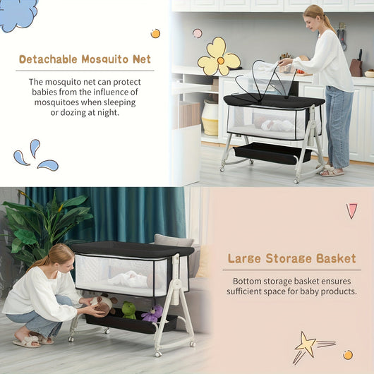 True Haven | 3-in-1 Adjustable Bedside Bassinet – Breathable Design, Includes Mosquito Net