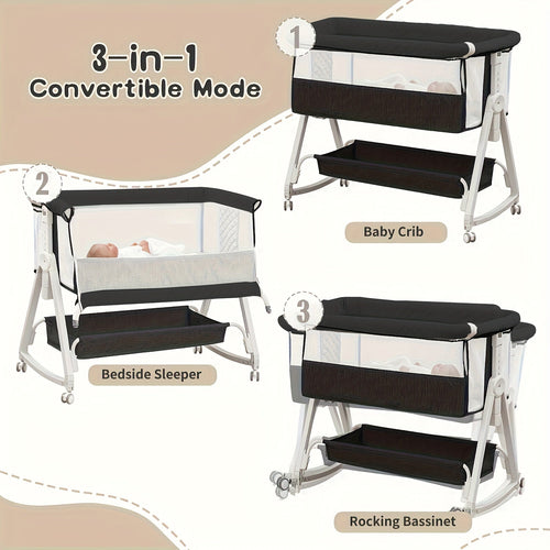 True Haven | 3-in-1 Adjustable Bedside Bassinet – Breathable Design, Includes Mosquito Net