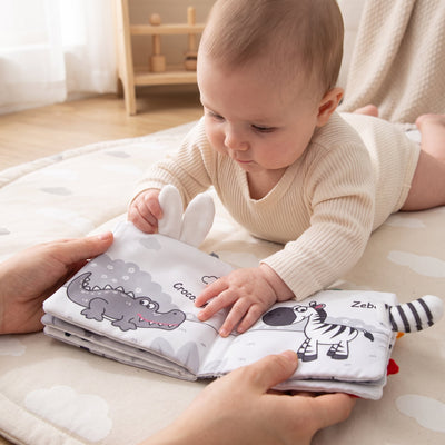 True Haven | Sensory Baby Cloth Book – Interactive Toy for Toddlers, Supports Motor Skills