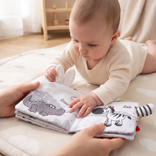 True Haven | Sensory Baby Cloth Book – Interactive Toy for Toddlers, Supports Motor Skills