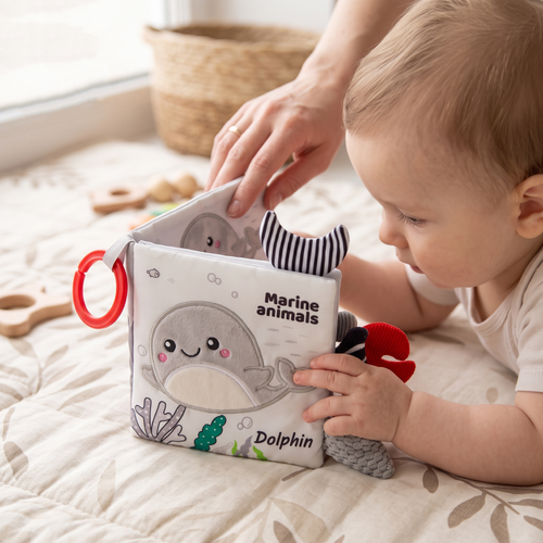True Haven | Sensory Baby Cloth Book – Interactive Toy for Toddlers, Supports Motor Skills