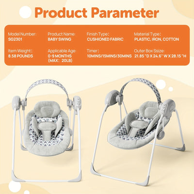 True Haven | Portable Baby Swing – Ergonomic Reclining Seat, Gentle Soothing Motion for Newborns