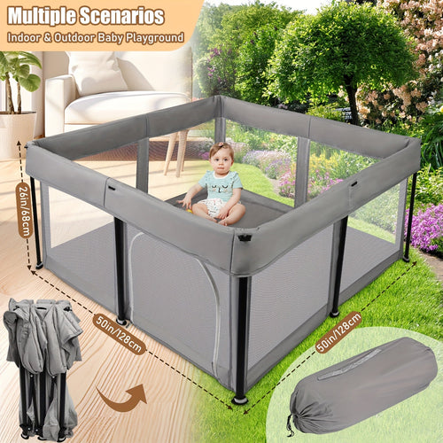True Haven | Foldable Baby Playpen – Extra-Large Soft Mesh Design, Easy Access Door