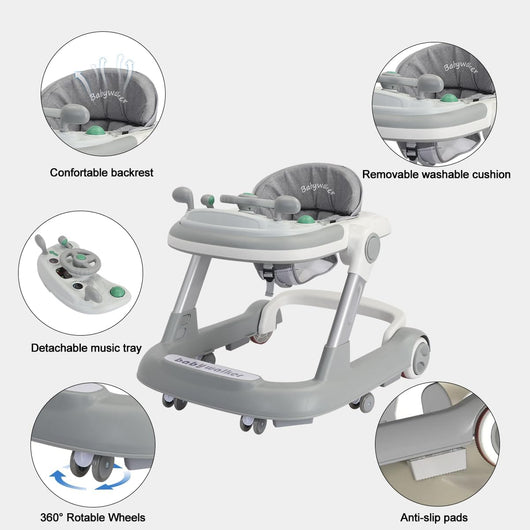 True Haven | Convertible Baby Walker – 2-in-1 Seated & Push-Behind Design, Adjustable Height
