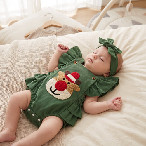 True Haven | Reindeer Ruffle Romper – Adorable Everyday Essential, Gentle on Sensitive Skin