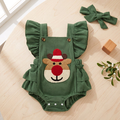 True Haven | Reindeer Ruffle Romper – Adorable Everyday Essential, Gentle on Sensitive Skin