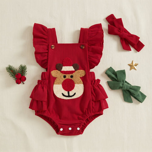 True Haven | Reindeer Ruffle Romper – Adorable Everyday Essential, Gentle on Sensitive Skin