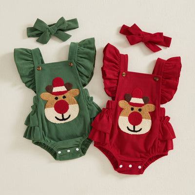 True Haven | Reindeer Ruffle Romper – Adorable Everyday Essential, Gentle on Sensitive Skin