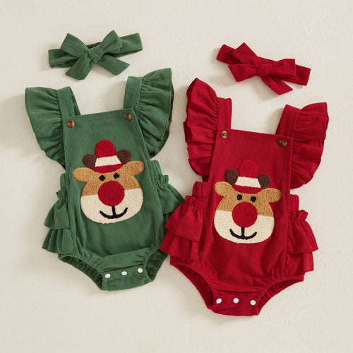 True Haven | Reindeer Ruffle Romper – Adorable Everyday Essential, Gentle on Sensitive Skin
