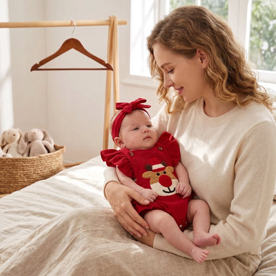 True Haven | Reindeer Ruffle Romper – Adorable Everyday Essential, Gentle on Sensitive Skin