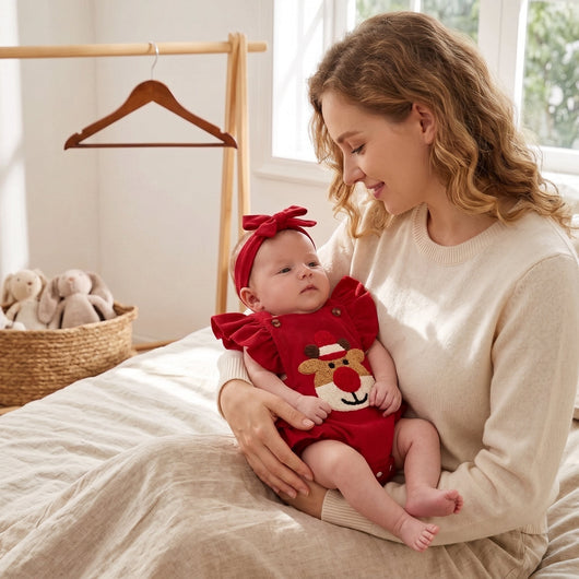 True Haven | Reindeer Ruffle Romper – Adorable Everyday Essential, Gentle on Sensitive Skin