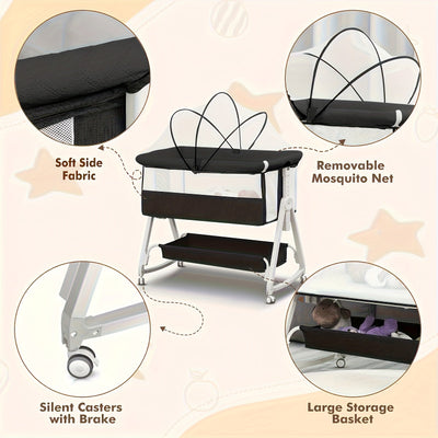 True Haven | 3-in-1 Adjustable Bedside Bassinet – Breathable Design, Includes Mosquito Net