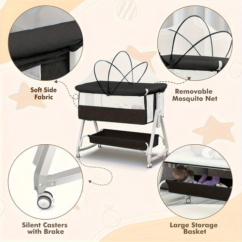True Haven | 3-in-1 Adjustable Bedside Bassinet – Breathable Design, Includes Mosquito Net