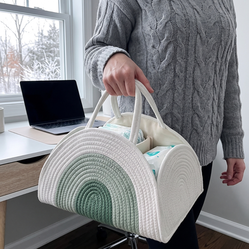 True Haven | Woven Baby Diaper Caddy – Everyday Nursery Helper, Space-Saving Design
