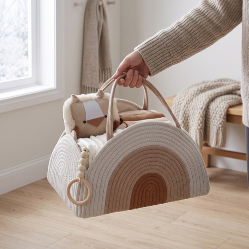 True Haven | Woven Baby Diaper Caddy – Everyday Nursery Helper, Space-Saving Design
