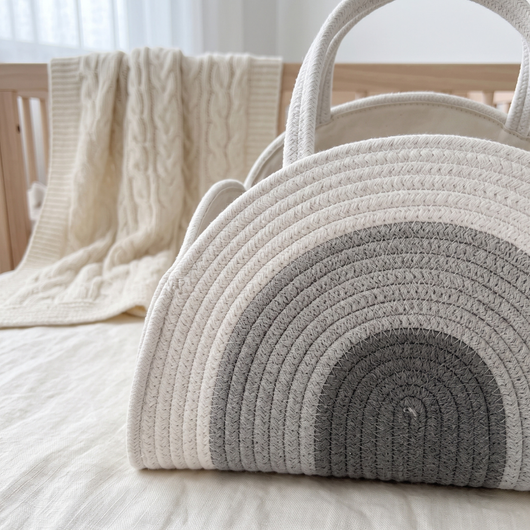 True Haven | Woven Baby Diaper Caddy – Everyday Nursery Helper, Space-Saving Design