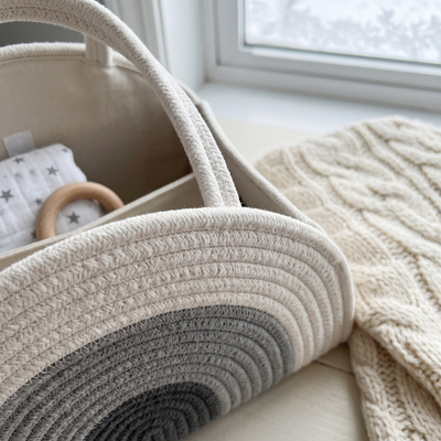 True Haven | Woven Baby Diaper Caddy – Everyday Nursery Helper, Space-Saving Design