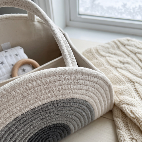 True Haven | Woven Baby Diaper Caddy – Everyday Nursery Helper, Space-Saving Design