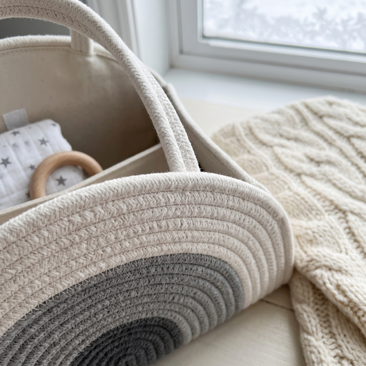 True Haven | Woven Baby Diaper Caddy – Everyday Nursery Helper, Space-Saving Design