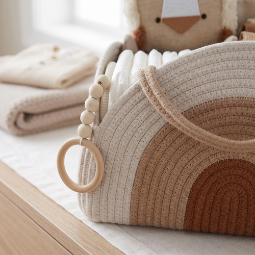 True Haven | Woven Baby Diaper Caddy – Everyday Nursery Helper, Space-Saving Design