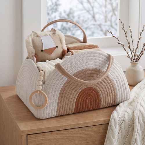 True Haven | Woven Baby Diaper Caddy – Everyday Nursery Helper, Space-Saving Design